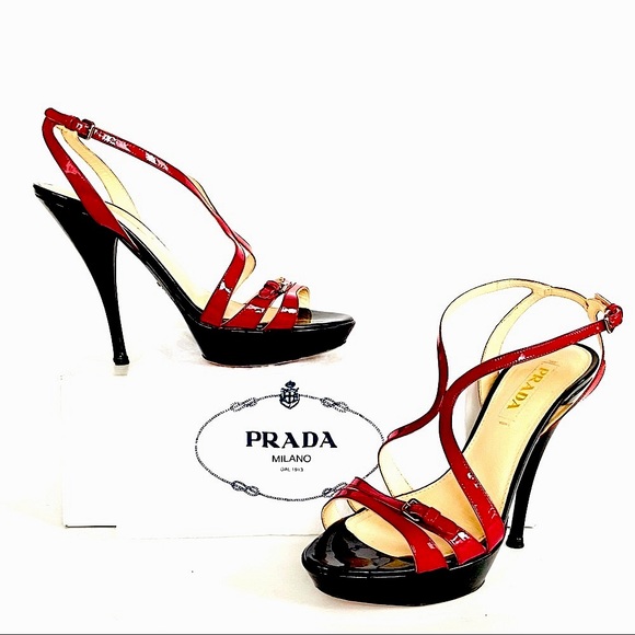 Prada red patent leather high heeled sandals 37.5 - Picture 1 of 14